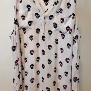 Torrid Skull Print Blouse - White and Black
